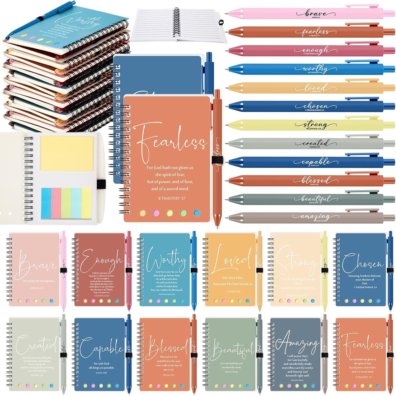 Kosiz Fathers Day Christian Gifts Bulk Inspirational Prayer Journal Christian Scripture Notebook with Bible Pen Religious Church Gift for Women Men Pastor Mom(Classic,Morandi,12 Sets/24 Pcs)