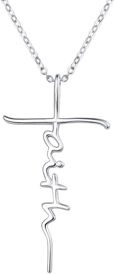 PRAYMOS Faith Cross Necklace for Women 925 Sterling Silver Pendant Necklace With Birthstone Initial Christian Religious Confirmation Baptism Mothers Day Gifts