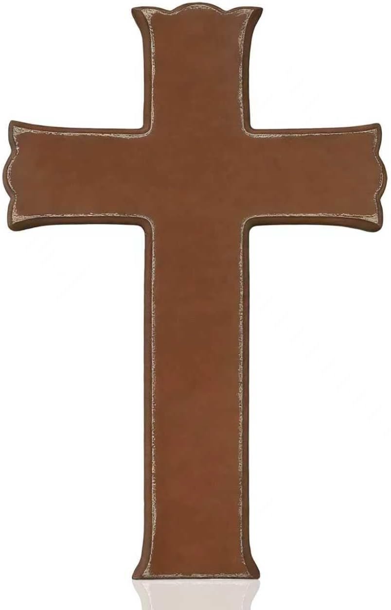 Bltgh Brown Wooden Cross Wall Decor, Religious Cross Gifts With Hook on Hanging Wall Or Table, Confirmation Cross Gift, Baptism Gifts, Rustic Home Church Room Crosses Décor, 10×6.5 IN