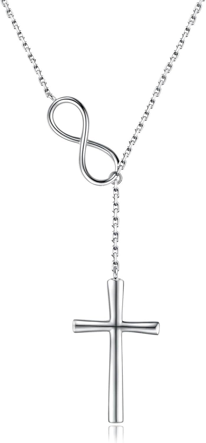 Sariel 925 Sterling Silver Faith Hope Love Infinity Cross Pendant Necklace for Women Christian Birthday Christmas Jewelry