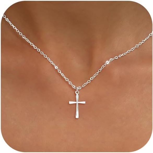 Cross Necklace for Women Dainty 14K Gold Silver Plated Cross Chain Pendant Christian Religious Baptism Faith Charm Trendy Jewelry Gift