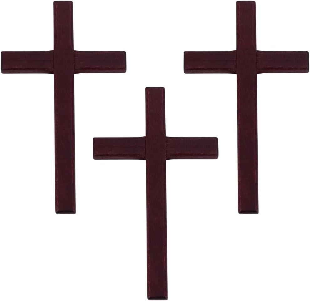 SUNNYCLUE 6pcs Wooden Crosses Wall Decor Handheld Crosses Large Coconut Brown Holding Hanging Prayer Wood Crucifix Decors for Wall Wedding Party Home Office Easter Adults Decoration
