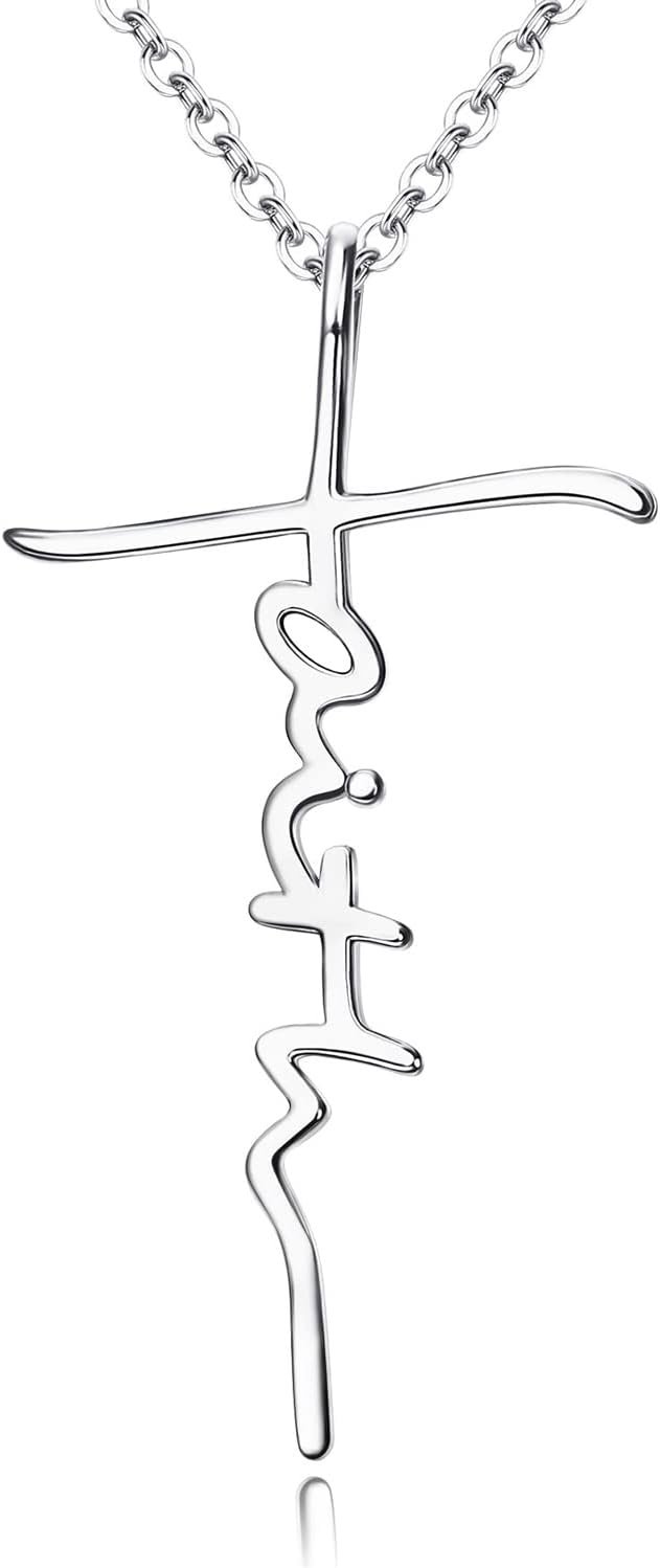 MILACOLATO Faith Necklace for Women 925 Sterling Silver Cross Necklace for Women 18K White Gold Plated Sideways Faith Cross Pendant Necklace Christian Religious Jewelry Gifts for Women Mom Wife Birthday