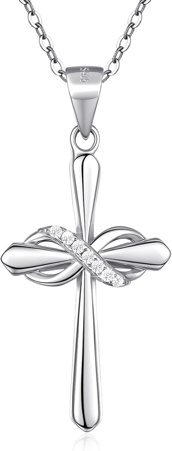 925 Sterling Silver Cross Necklaces for Women,4A CZ Infinity Cross Necklace,16”+2“ Adjustable Chain Cross Pendant Hypoallergenic Jewelry Gift for Women