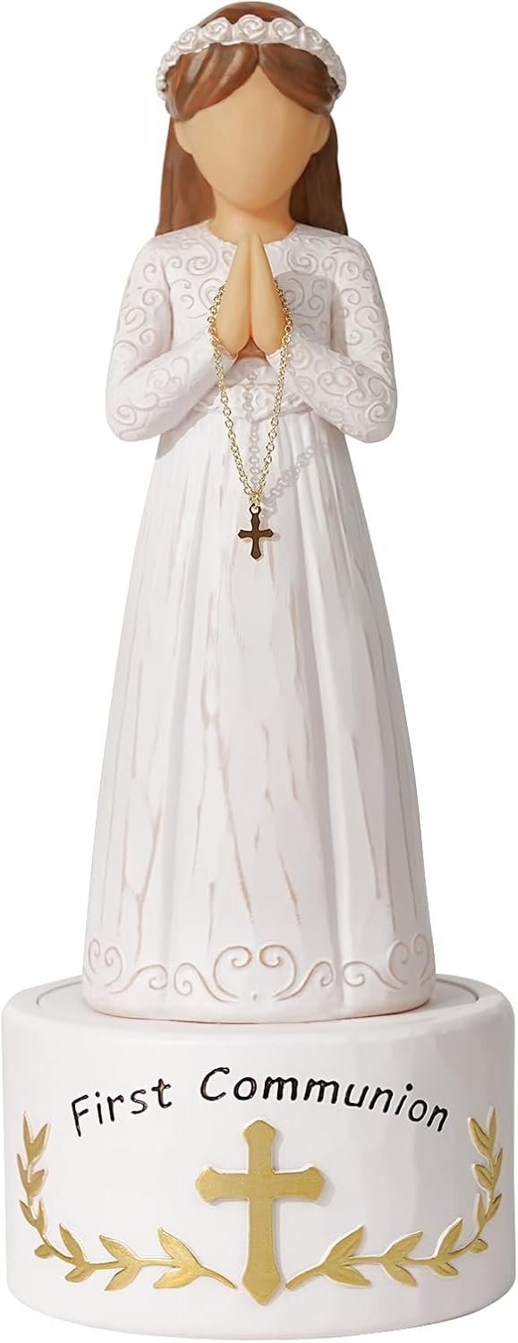 First Communion Gift for Girls—8.3” First Holy Communion Girl Figurine with Keepsake Box, Thoughtful Catholic Gift for Daughter, Granddaughter, or Goddaughter, Meaningful Christian Present