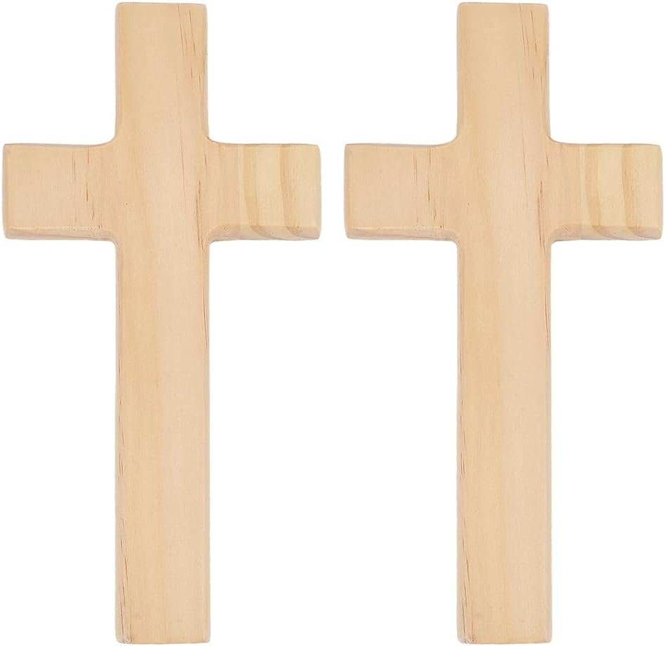 CRAFTYMELODY 2Pcs Wooden Wall Hanging Cross Wall-mounted Cross Wooden Wall Crucifix Hanging Decorations Handcrafted Art Ornament for Home Weddings Party Gift Decor Church Easter 200x100x18mm
