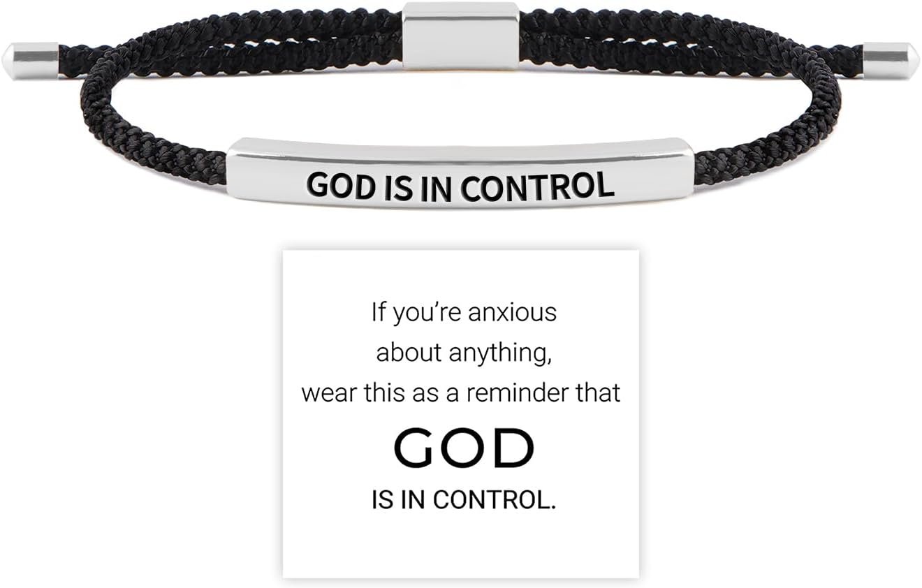 God is in Control Tube Bracelet for Women Men, Handmade Braided Adjustable Inspirational Bracelets Stainless Steel Christian aith Jewelry for Christmas Birthday Gifts