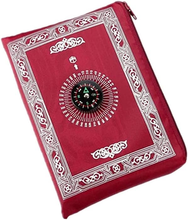Travel Prayer Mat, 60cm*100cm Portable Red Nylon Waterproof Praying Rug with Compass, Qibla Finder, Perfect for Ramadan Gifts, Islamic Prayer