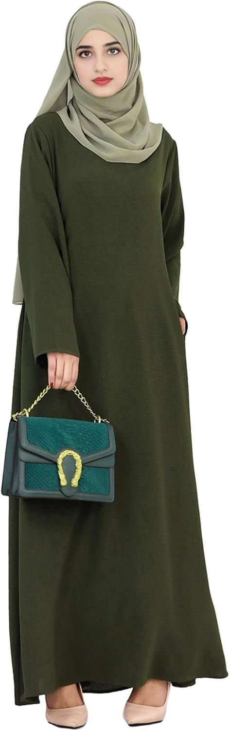 Women Abaya Muslim Dress Long Sleeve Modest Prayer Maxi Kaftan Islamic Clothes with Pockets