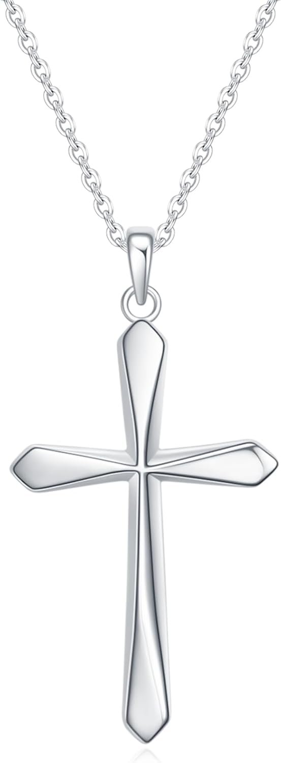 Rnivida 925 Sterling Silver Cross Pendant Necklace, Simple Cross Jewelry Gift for Women