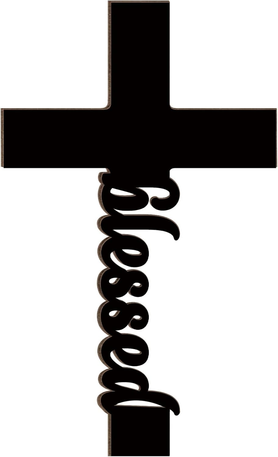 Uflashmi Black Wooden Cross Blessed Wall Decor, Christian Hanging Cross for Home Room Church, Cross Wall Decor