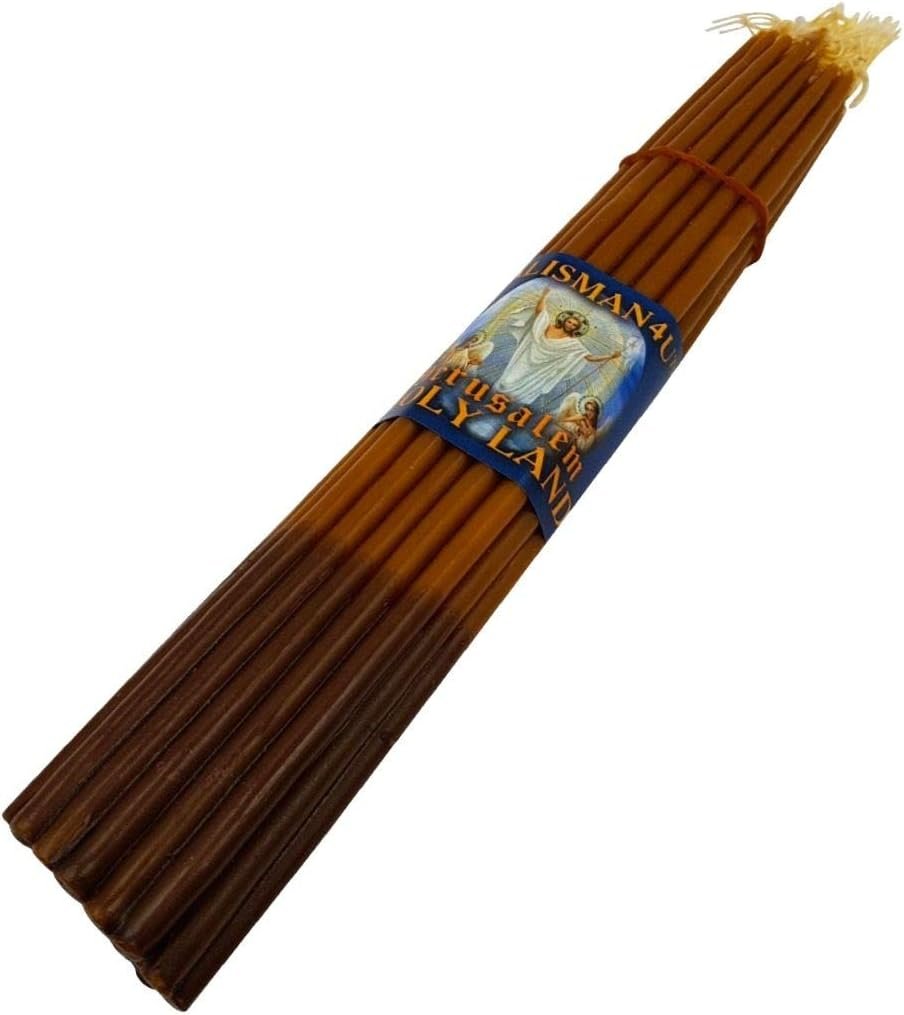 33 Natural Beeswax Taper Candles 9″ Tall Blessed Church Jerusalem Holy Land Candles