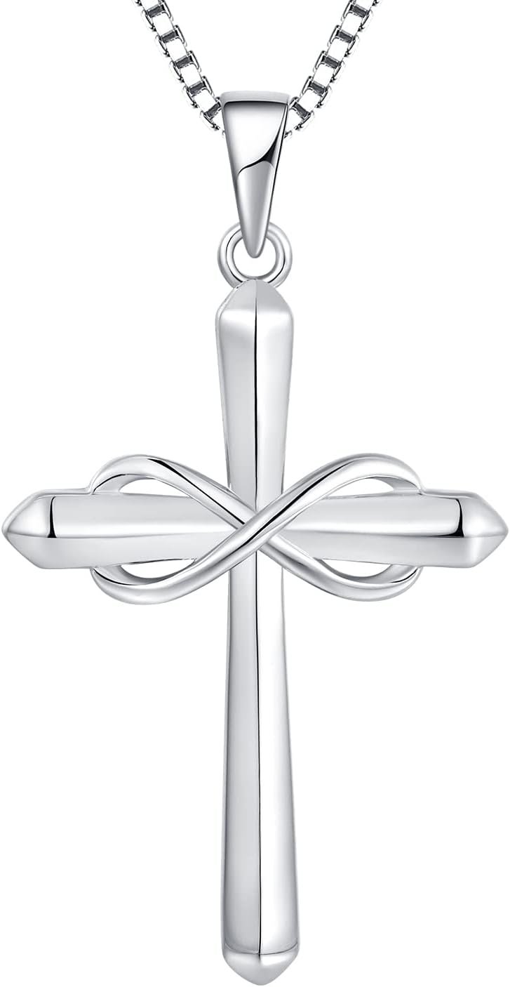 STARCHENIE Infinity Cross Necklace for Women 925 Sterling Silver Polished Cross Pendant Crucifix Jewelry Gifts