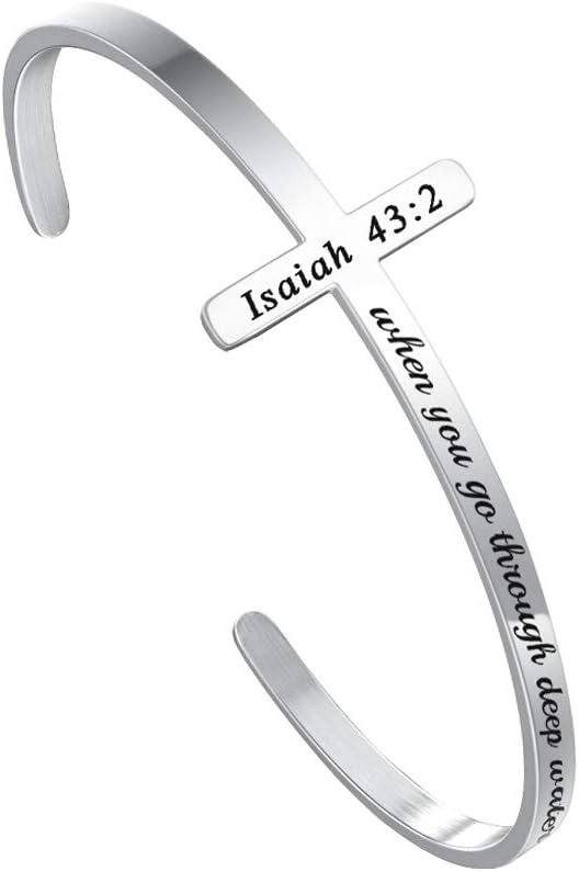 M MOOHAM Cross Bracelet – Christian Gifts for Women – Engraved Quote Religious Cuff Bangle Bible Verse Jewelry Gift for Women Confirmation Baptism Gifts Christian Bracelet