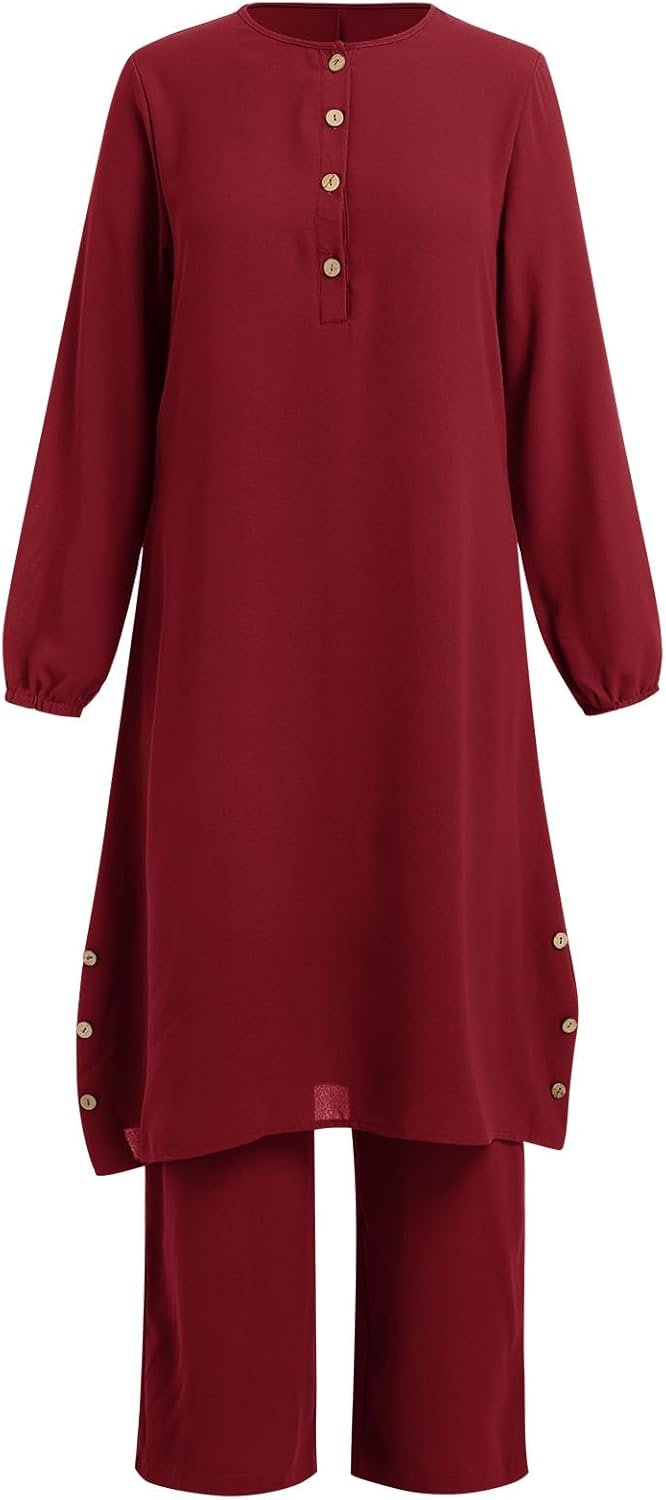 ODIZLI Abayas Dress For Women Muslim Long Sleeve Loose Top Pants 2 Pcs Dubai Islamic Muslim Women Matching Sets