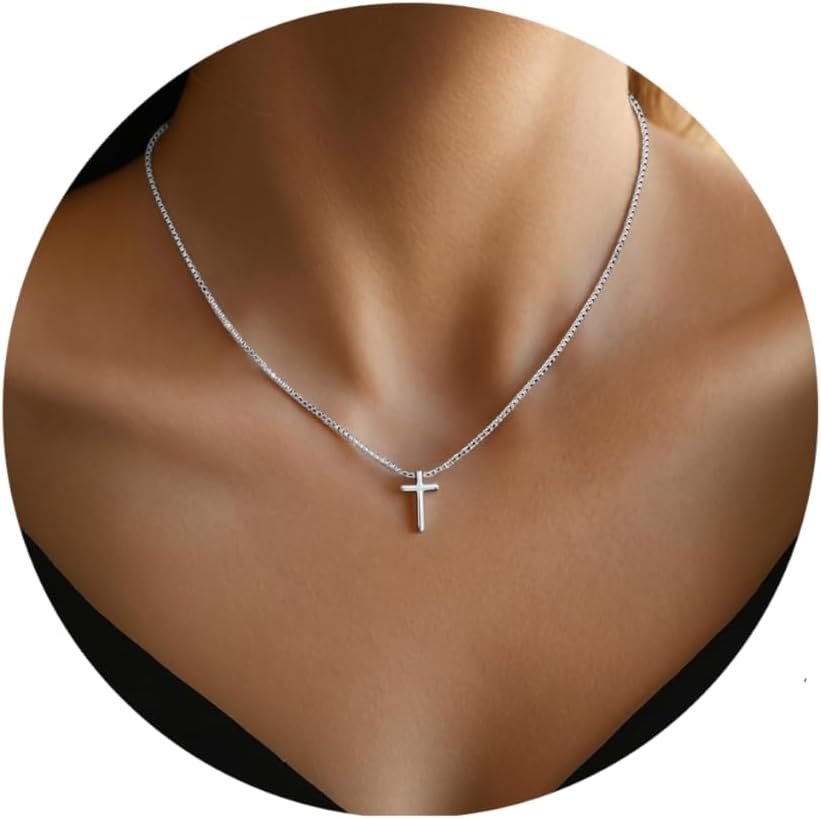 Cross Necklace for Women – Dainty 14K Gold Silver Plated Cross Necklace Choker Jewelry Cute Simple Small Trendy Non Tarnish Waterproof Faith Religious Jewelry Gift for Teenage