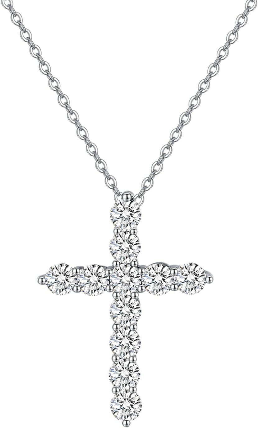 Cross Necklace for Women, Christian Gifts for Her, Moissanite Cross Pendant, 925 Sterling Silver Necklaces