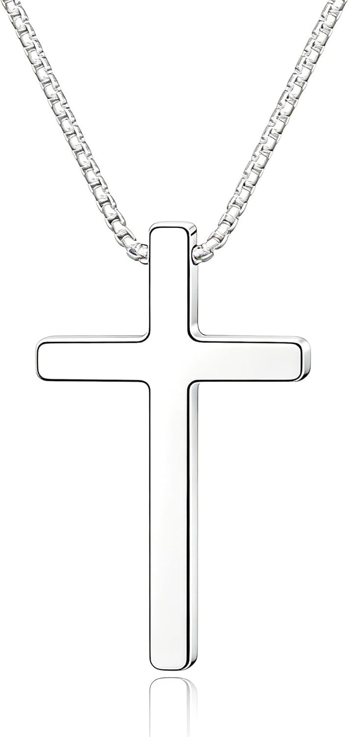 Sterling Silver Cross Necklace for Men Cross Pendant Necklaces 16-24 Inch Box Chain Mens Jewelry Gift
