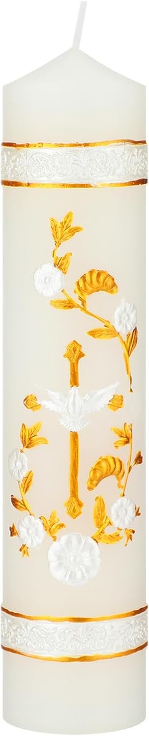 Lyrow Catholic Baptism Candles, First Communion Confirmation Prayer Candles for Church Velas Bautizo Religious Candle for Confirmation Mass Baptism Catholic(Artisanal Cross)