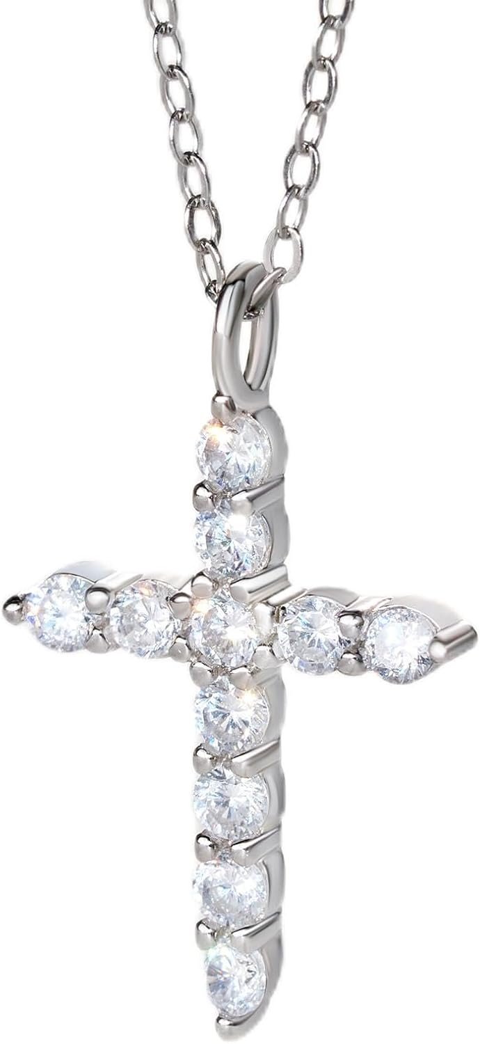 Norbu S925 Cubic Zirconia Cross Necklace for Women, 18K Gold Plated Womens Cross Necklaces Adjustable Chain, Sterling Silver Cross Pendant Dainty Christian Jewelry Catholic Religious Gift for Her