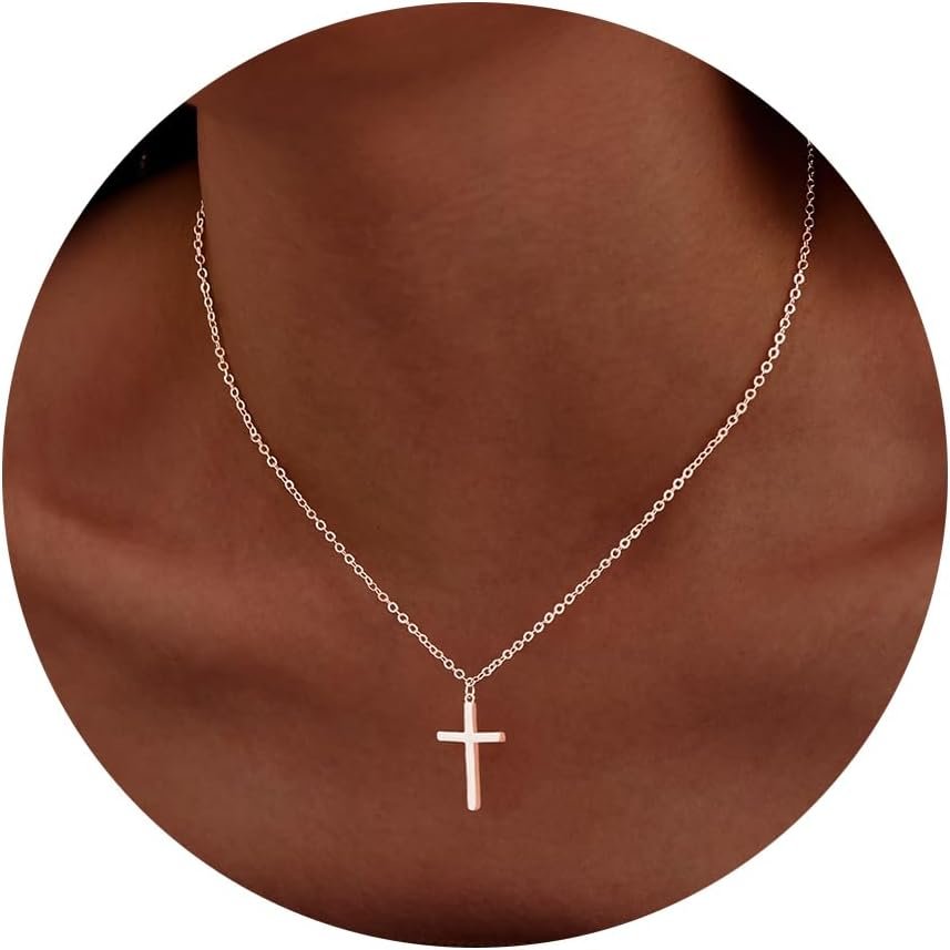 Mothers Day Gifts for Mom Cross Necklace for Women Girls, Dainty 14K Gold Silver Plated Cross Choker Jewelry Non Tarnish Waterproof Cute Simple Small Necklace Christian Baptism Religious Faith Jewelry Gifts