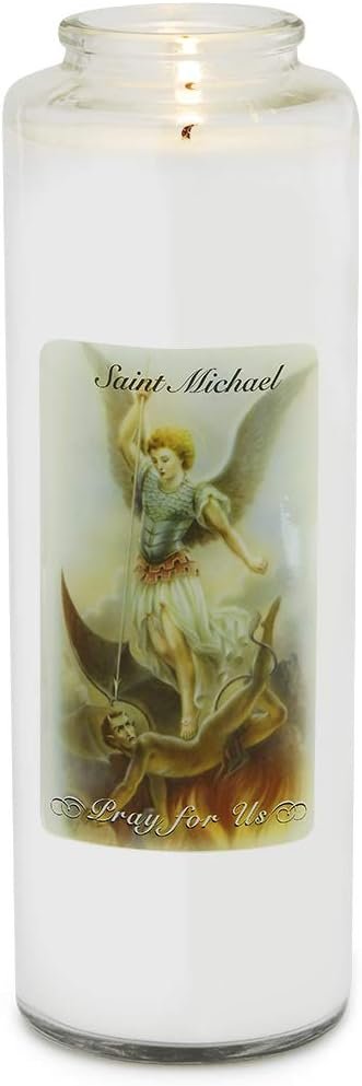 Root Candles 7-Day Clear Glass Devotional Prayer Candle, Saint Michael