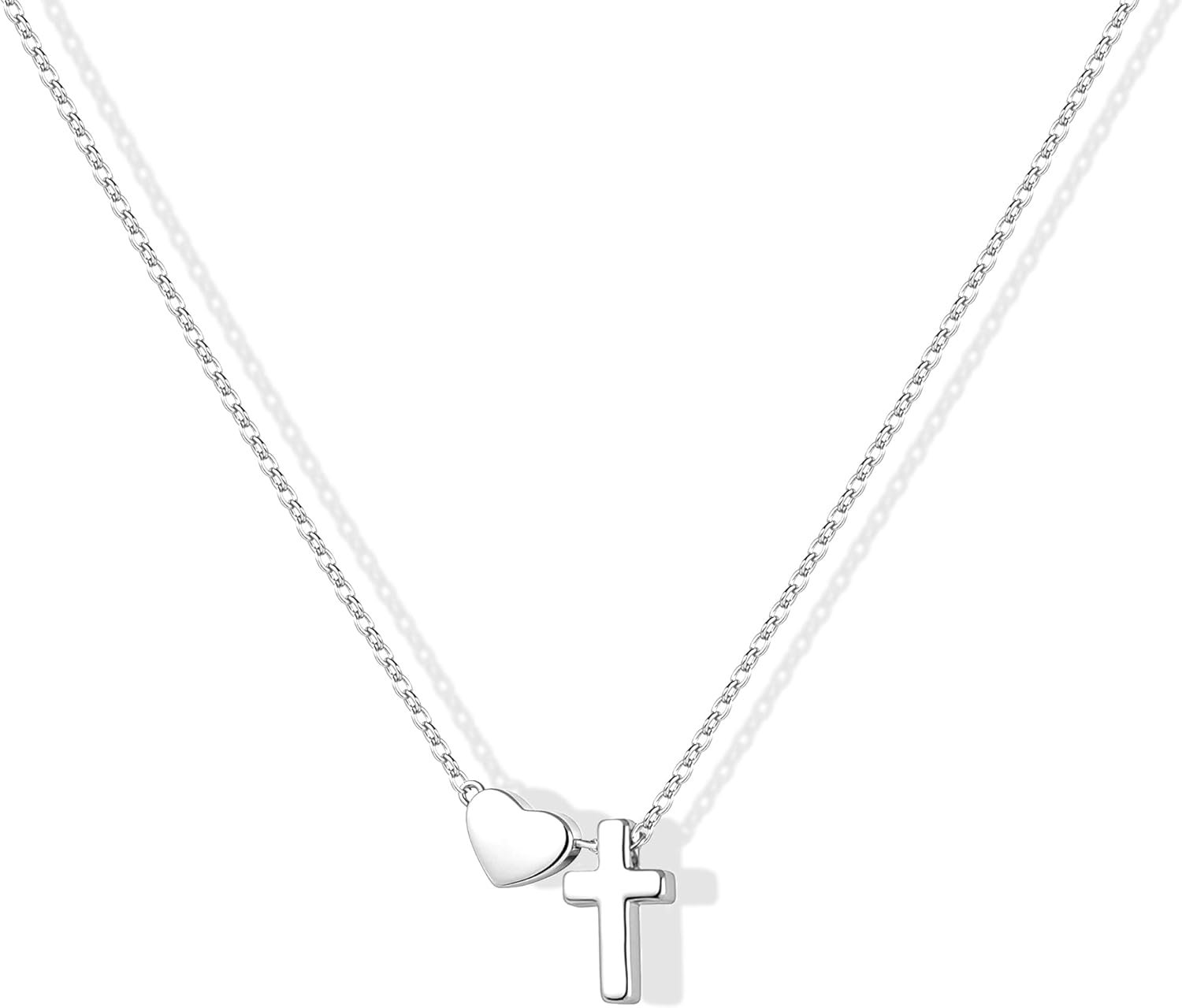 Inerney Cross Heart Necklace for Women, Dainty Pendant Necklaces 14K Gold Sterling Silver Plated Choker Chain, Cute Waterproof Non Tarnish Christian Religious Faith Jewelry Baptism Easter Gift
