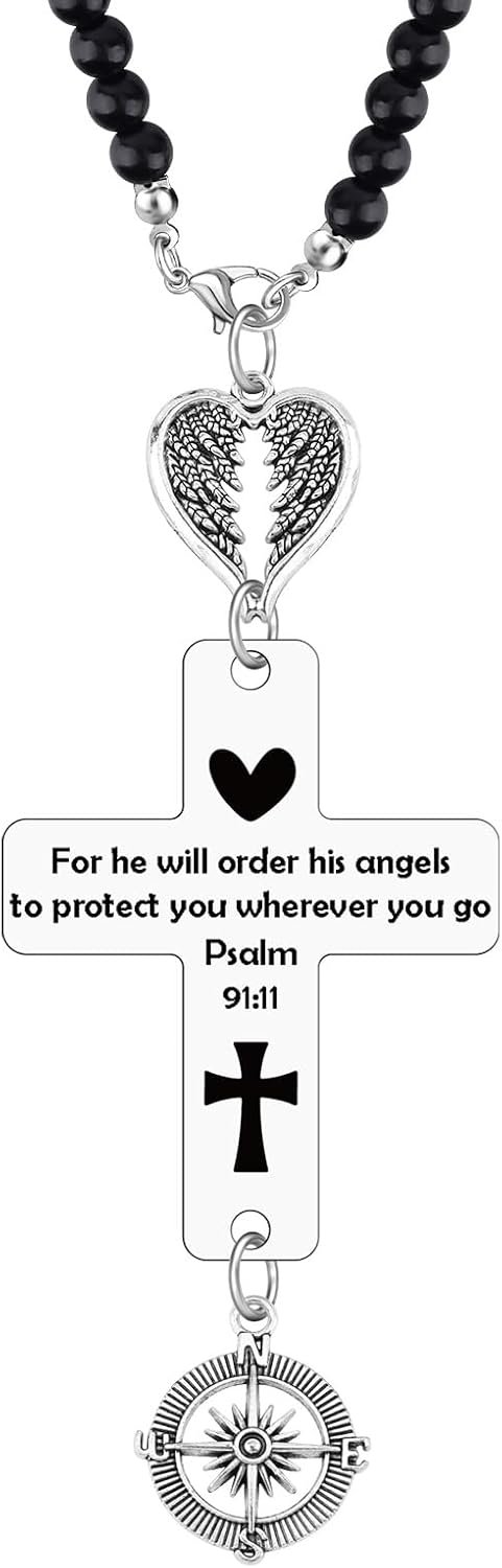 Bible Verse Rear View Mirror Car Charm Religious Gifts for Women Men Christian Faith Based Cars Accessory Car Rear View Mirror Hanging Thanksgiving Christmas Easter Prayer Present for Grandpa Uncle