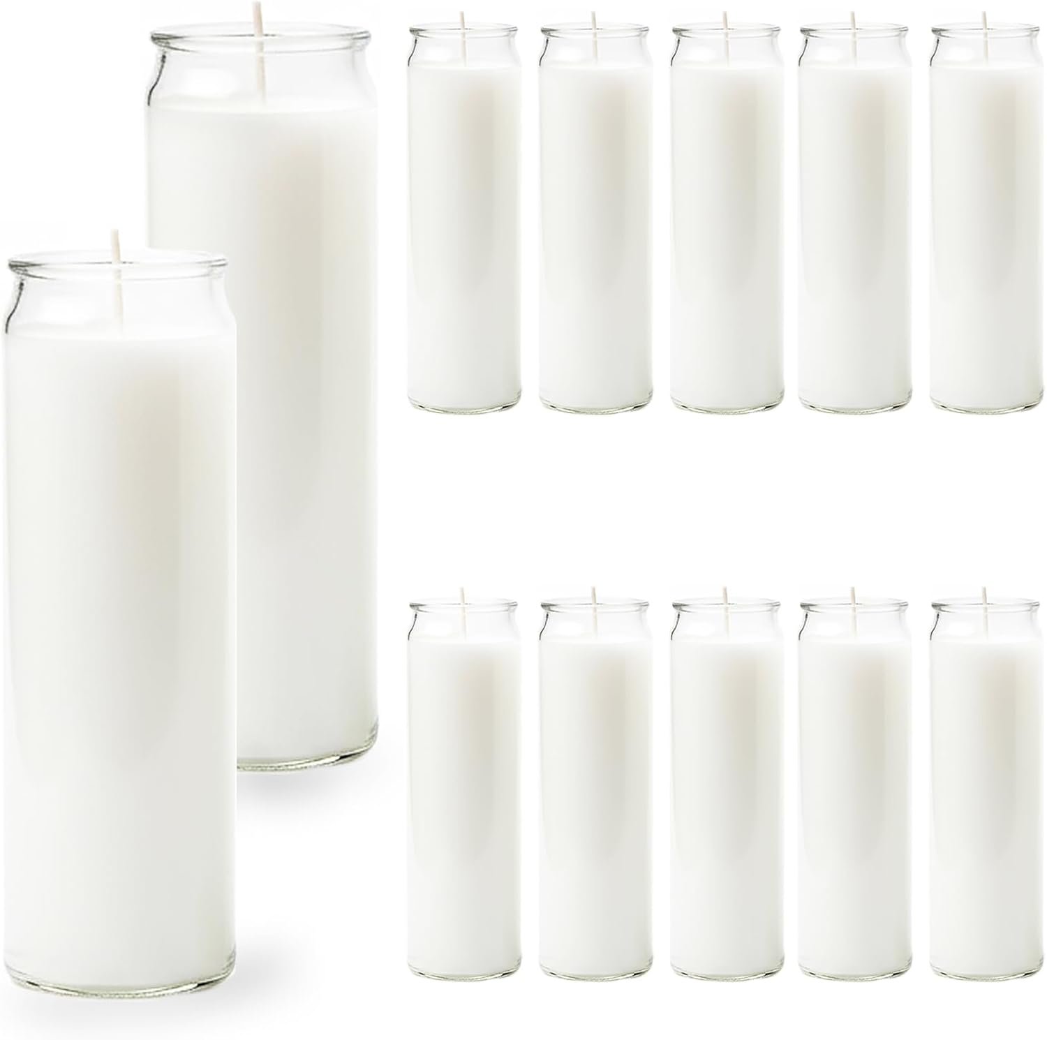 12 PCS White Candles in Glass, 2 Inch x 8 Inch Unscented Prayer Candle,Suitable for Various Occasions Such as: Memorials, Religious, Catholicism, Churches, Altars, Vigils, etc.