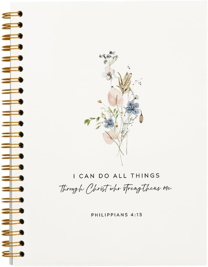 Tizzer Christian Gifts Notebook for Women, Floral Christian Prayer Journal for Woman, Church Notes Journal, Philippians 4:13 I Can Do All Things Through Christ Hardcover Spiral Notebook 5.5×8.3