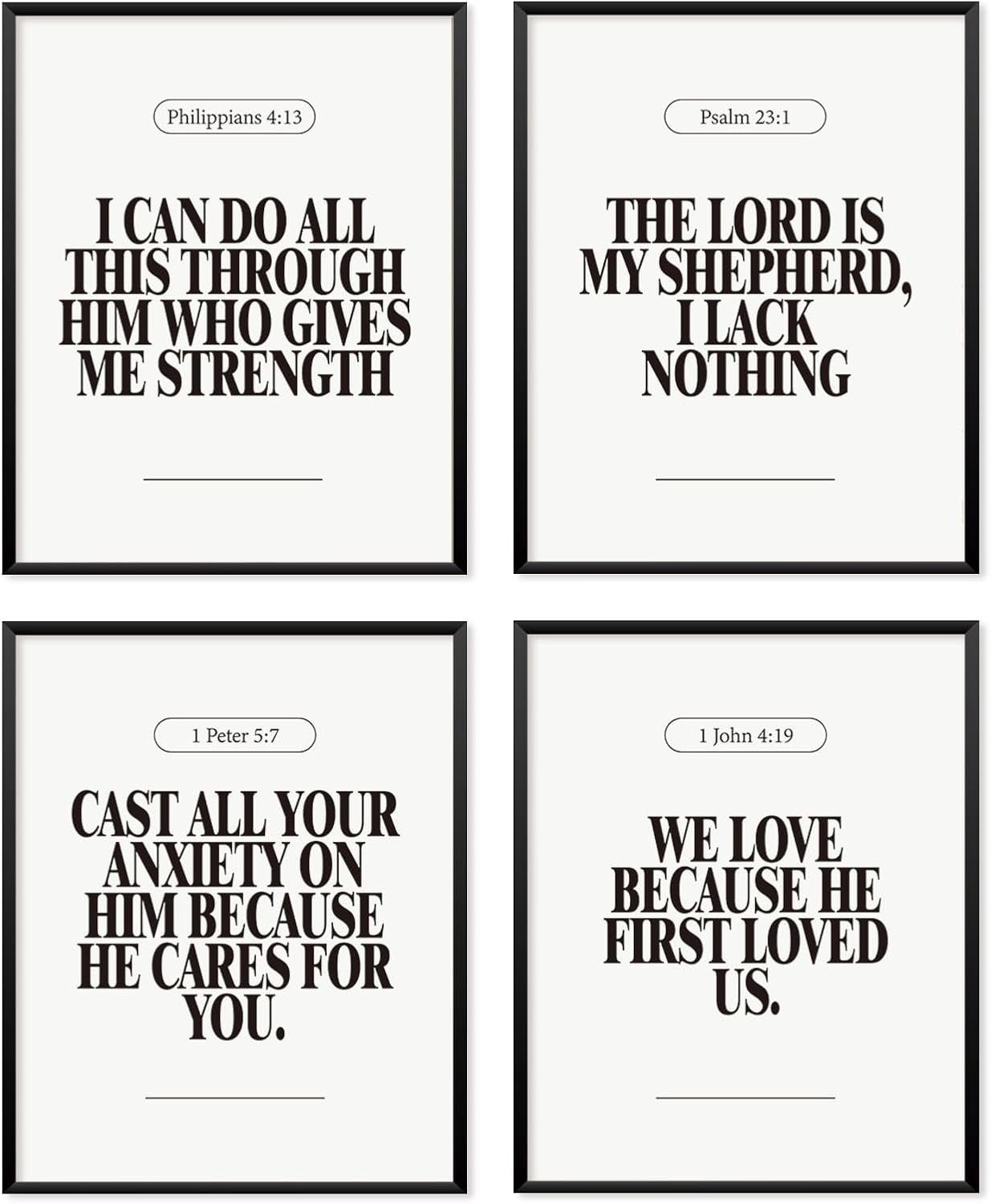 Locomiss Black and White Christian Wall Art Decor Posters, Modern Bible Verse Prints, Minimalist Jesus Scripture Prayer Room Art Wall Decor, Inspirational Bible Posters for Bedroom Office Living Room,Set of 4 (8×10 Unframed)