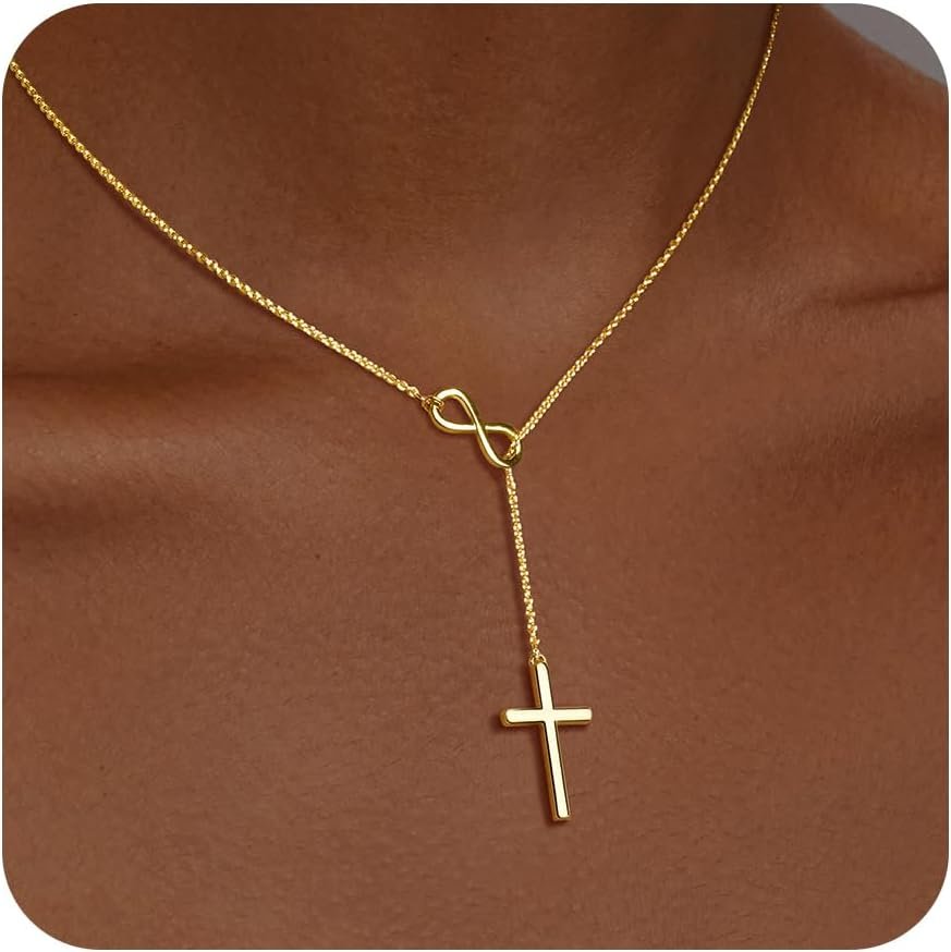 Mothers Day Gifts for Mom Infinity Cross Necklace for Women, 14K Gold Plated Necklace Unique Trendy Cross Pendant Jewelry, Non Tarnish & Waterproof Christian Jewelry – First Communion Confirmation Easter Gifts