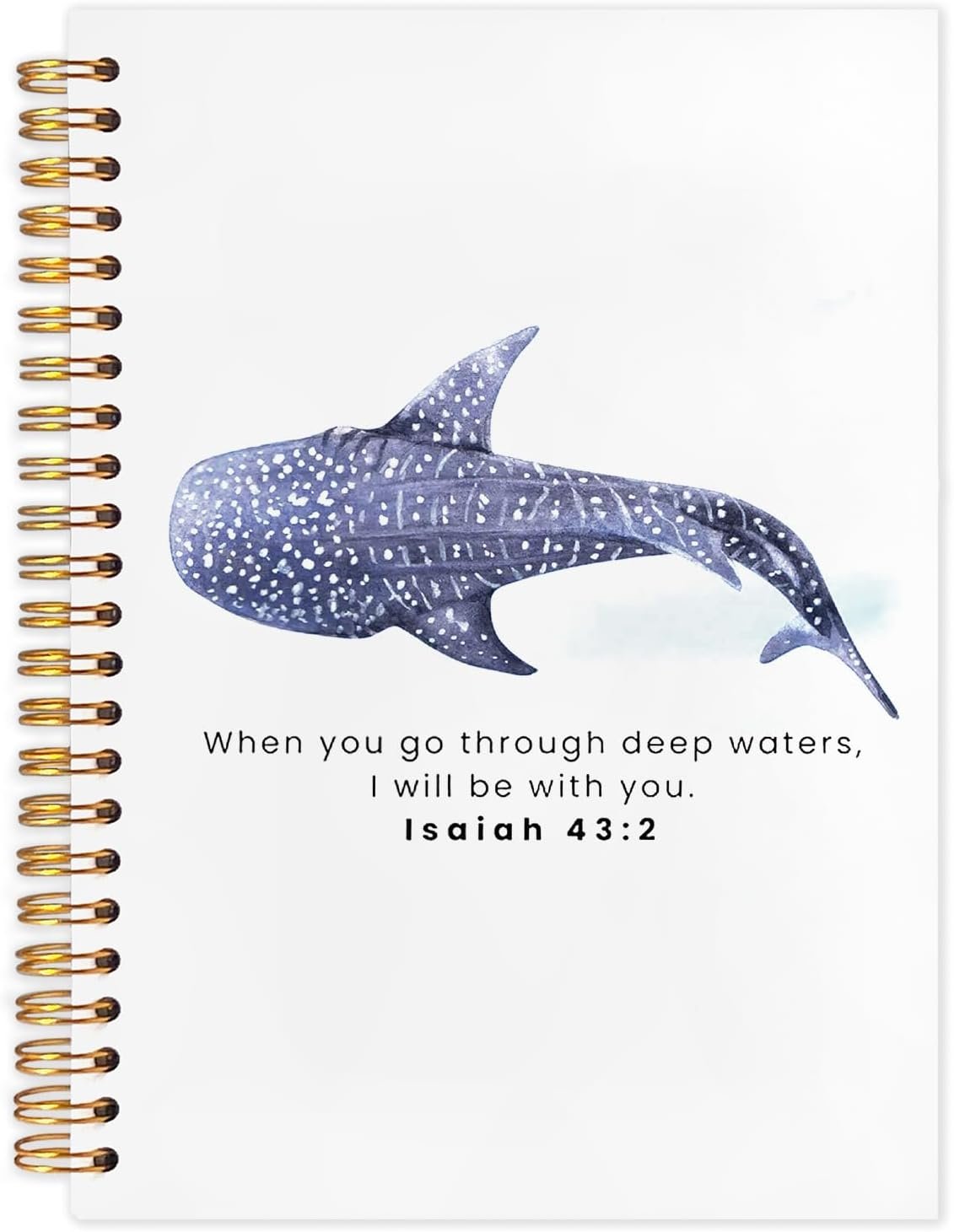 SNNDER Whale Shark Christian Notebook, Isaiah 43:2 Bible Journaling Notebook, Shark Lover Gifts, Christian Prayer Journals for Women Men, Church Notes Notebook, Hardcover Spiral Notebook 5.5×8.3 Inch