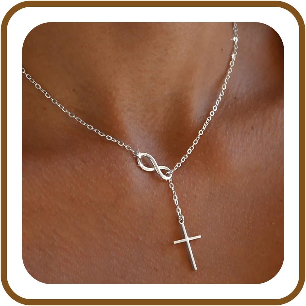 Poxtex Infinity Cross Necklace for Women, 14K Gold Plated Necklace Unique Trendy Cross Pendant Jewelry, Non Tarnish & Waterproof Christian Jewelry – First Communion Confirmation Easter Gifts