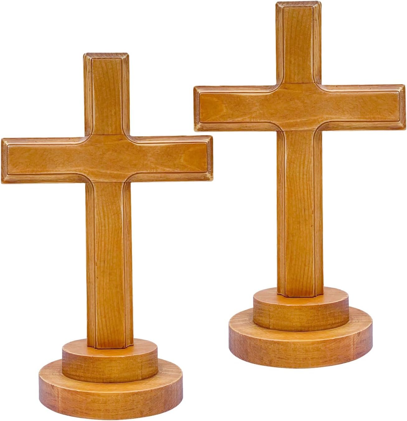 Cregugua 11 Inch 2 Pack Wood Standing Crosses Wooden Tabletop Cross Brown Cross for Home Church Decor Prayer Gifts