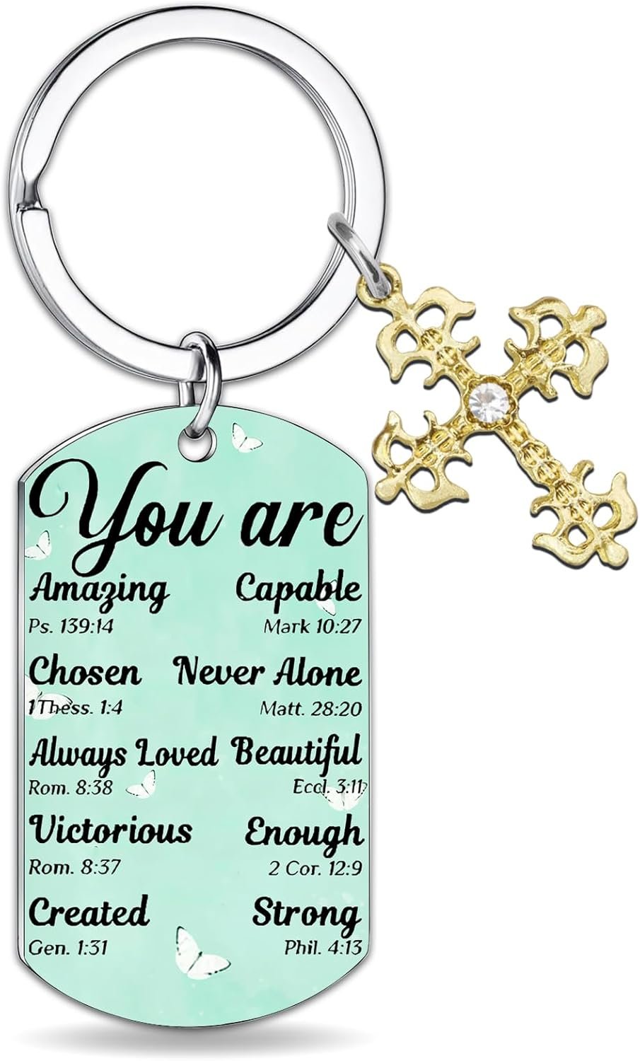 Easter Gift for Adults Teens Easter Basket Stuffers Christian Gifts for Women Religious Faith Based Gift Inspirational Precious Gold Exquisite Cross Bible Verse Keychain