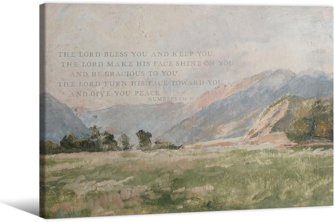 Jesus Wall Art Bible Verses 6:24-26 Canvas Posters Christian Print Modern Religious Faith Pictures Mountain Landscape Wall Decor For Living Room Office Bedroom Church Prayer Room 8x10in Framed