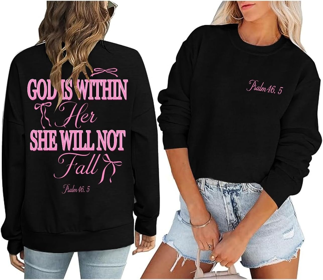 Christian Sweatshirts for Women Bible Verse Graphic Religious Shirts God is Within Her Long Sleeve Pullover Tops