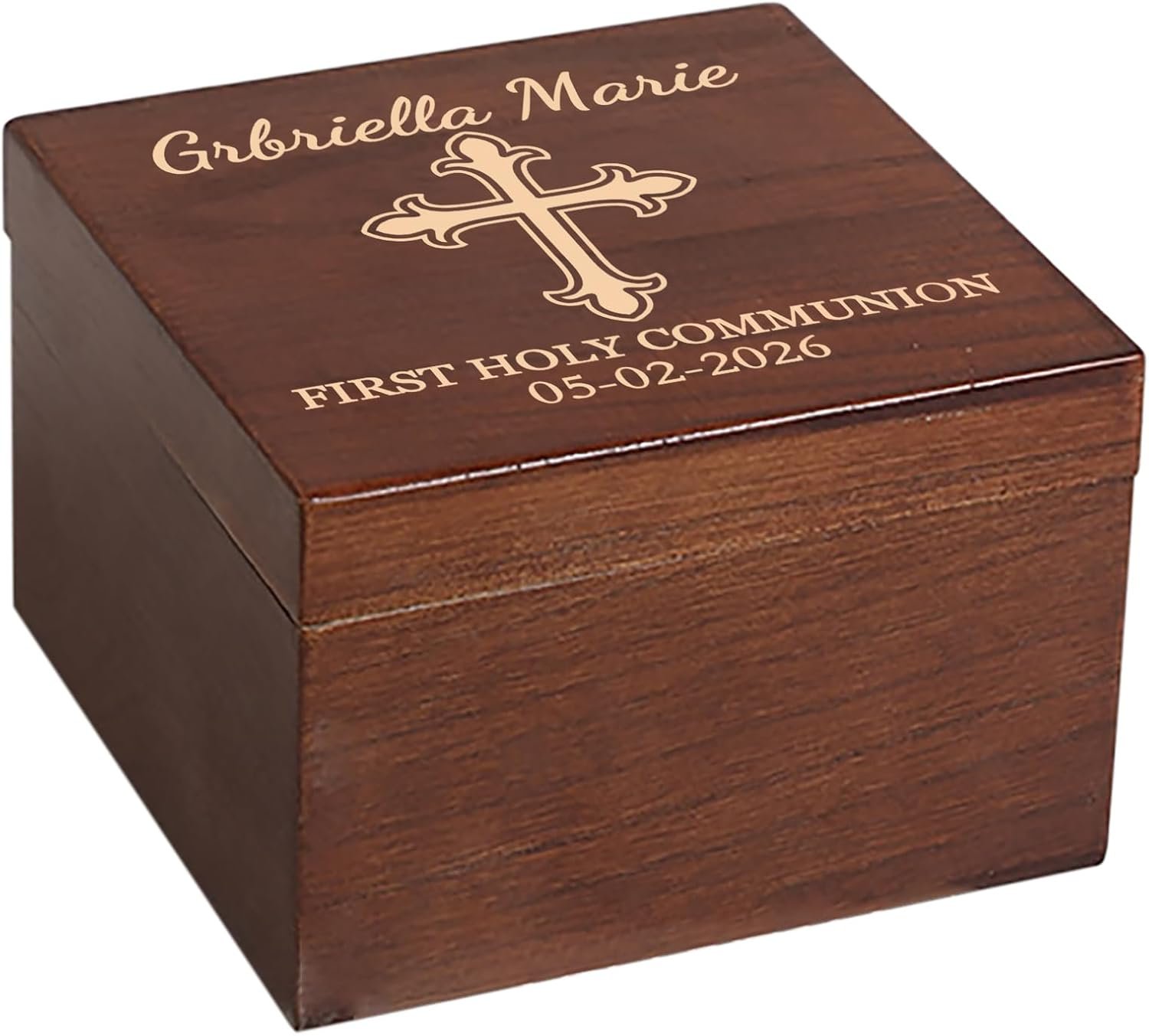 First Communion Gifts Personalized Memory Keepsake Box for Boys and Girls – 1st Holy Communion Gift Box for Jewelry, Mementos, Treasures – Custom Name & Date, Wooden Cross Keepsakes Storage Box