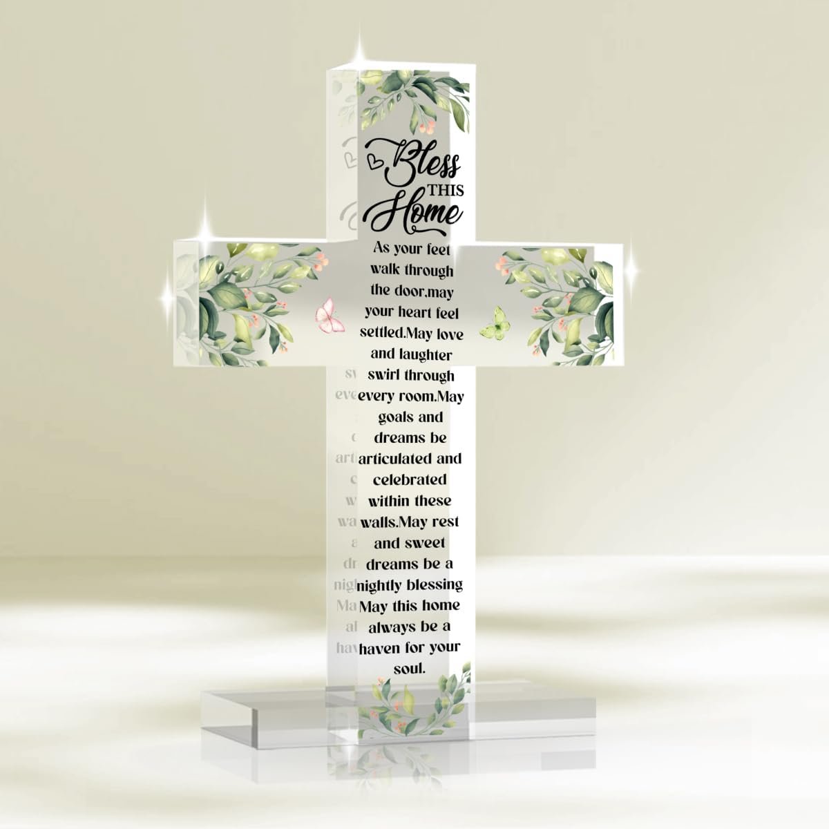 YYDS Bless This Home，Christian Home Decor，House Warming Gifts，New House Decor, Religious Acrylic Cross Sign for Office Bedroom Living Room Tabletop