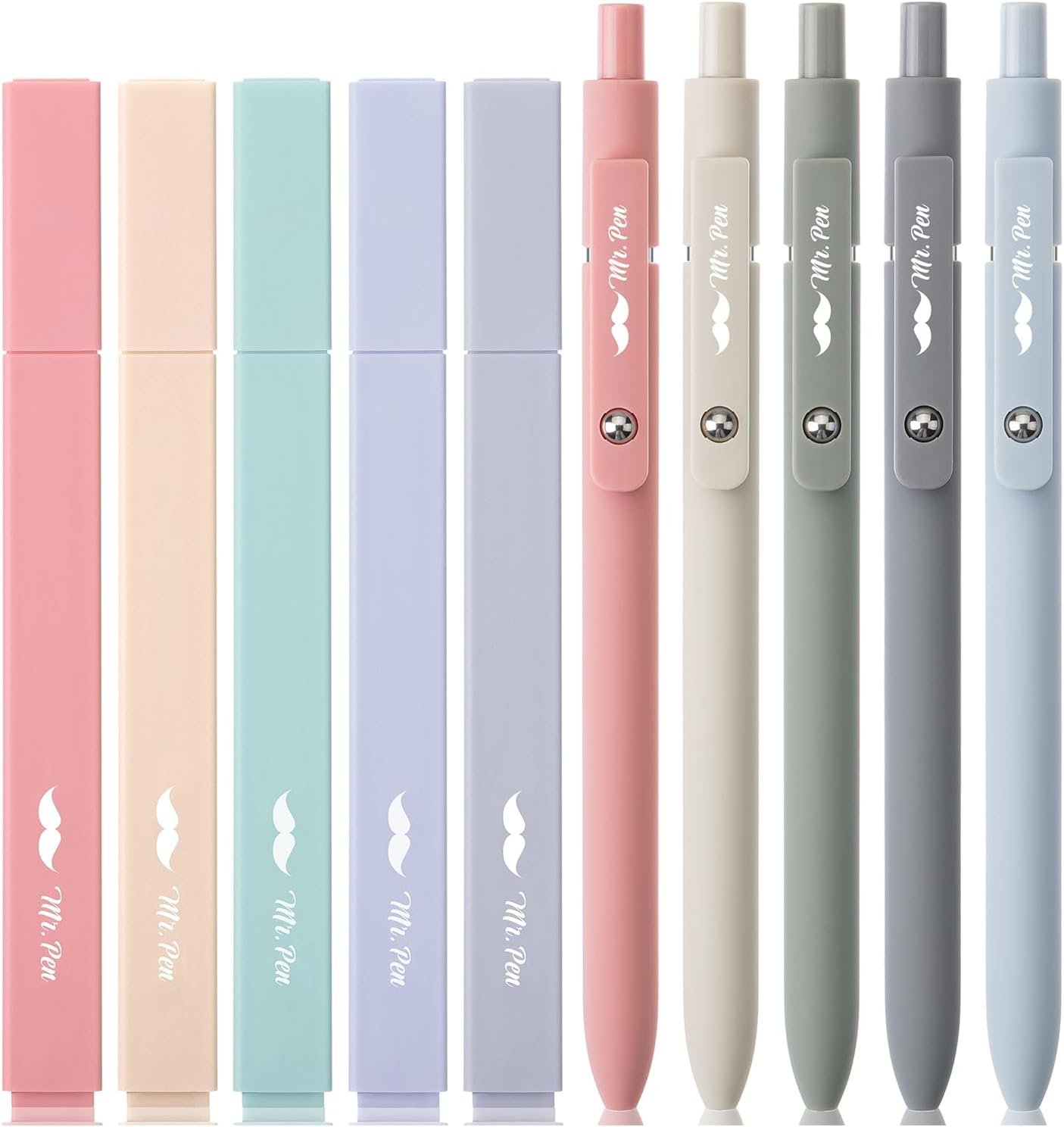 Mr. Pen- Aesthetic Highlighters and Gel Pens, 10 Pack, Morandi Colors Bible Highlighters No Bleed, Black Ink Gel Pens, Fast Dry and No Smear for Bible Journaling, Planner, School Supplies