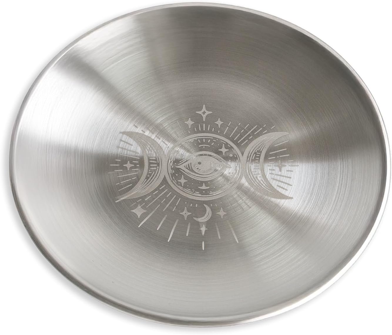 Offering Bowl Prayer Ritual Plate Great for Wicca, Altar use, Ritual use, Incense Burner, smudging Bowl, Decoration, (Silver Triple Moon)