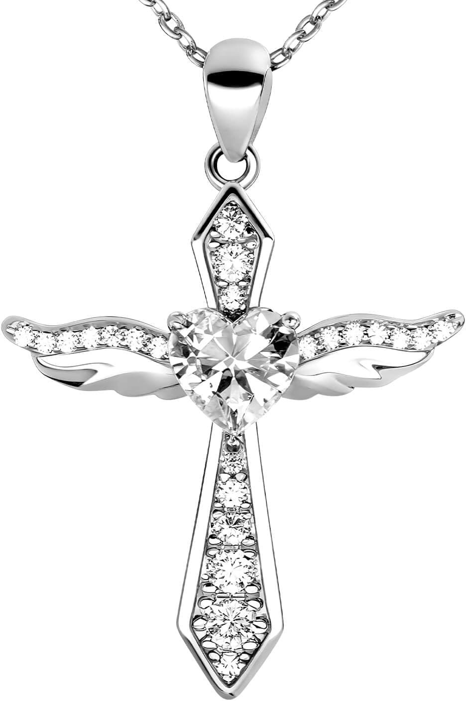 Lovans Cross Necklace for Women 925 Sterling Silver Dainty Angel Wings Cross Pendant Necklaces with 18/22+2In Adjustable Chain