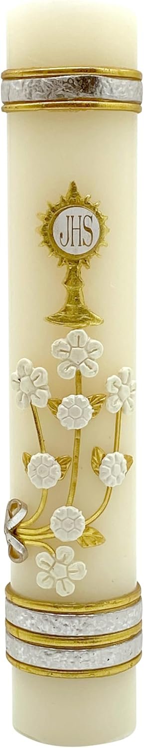Angelitos de Mexico Devotional Candle for First Communion Keepsake Unique Handmade Cirio