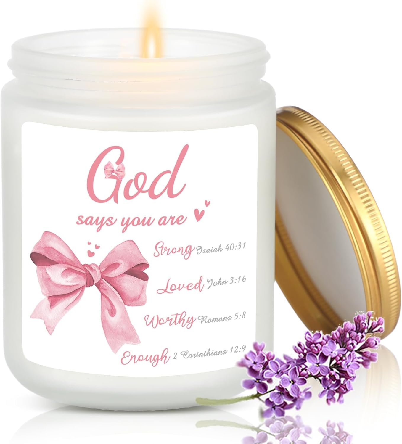 Conelist Church Pink Bow Christian Candle for Women Coquette Bible Verse Prayer Candle Administrative Professional Day Gifts Lavender Scented for Women Sister Teacher Coworker