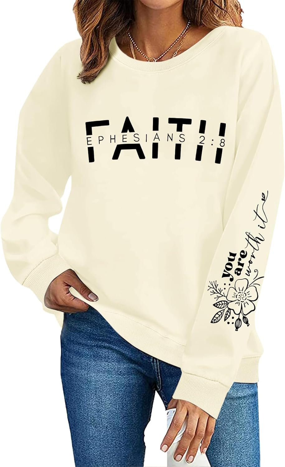 Christian Sweatshirts for Women Faith Jesus Sweatshirt God Graphic Pullover Religious Bible Verse Crewneck Shirts