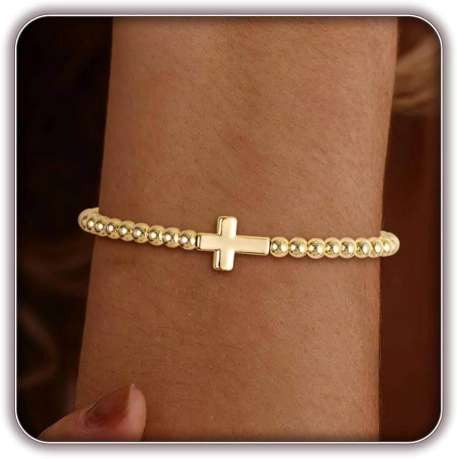 Gold Bracelets for Women 14K Gold Beaded Bracelets Stackable Bracelets for Women Gold Charm Bracelet Non Tarnish Gold Jewelry for Women Trendy