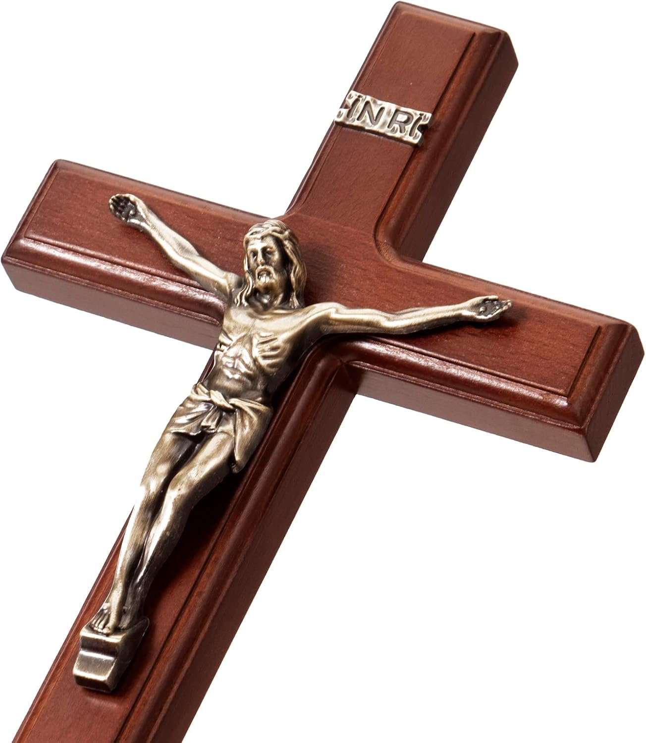ARCHOBAN Crucifix Wall Cross Catholic, 12 Inch Wooden Cross with Jesus Christ for Home Decor – Brown + Antique Brass