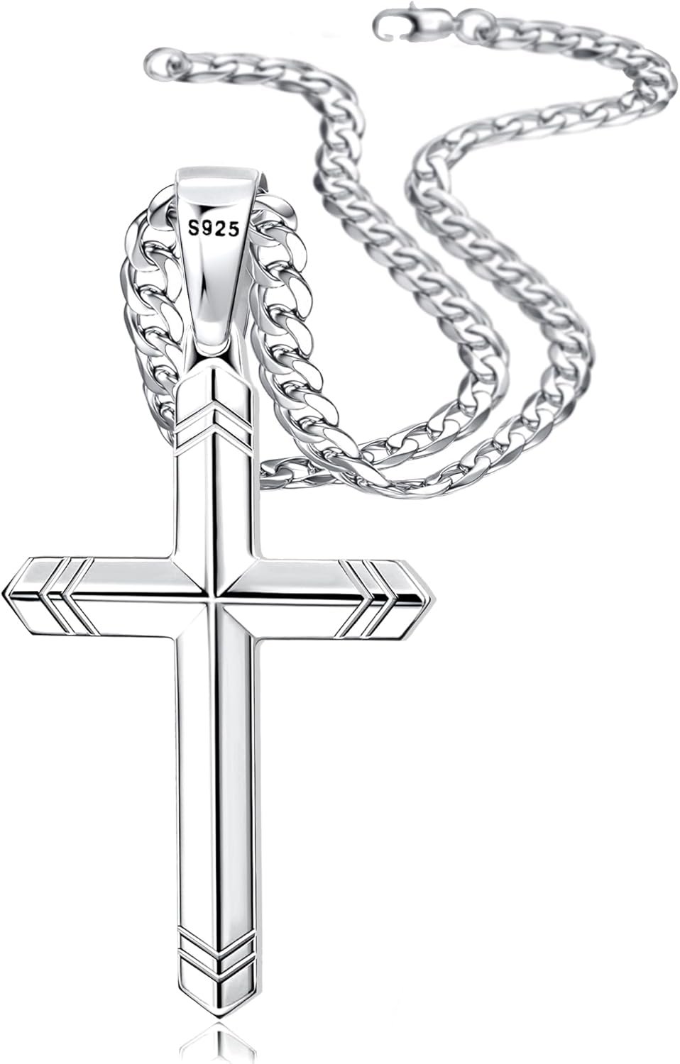 Besteel 925 Sterling Silver Cross Necklace for Men Women, 5MM Durable Stainless Steel Non Tarnish Cuban Link Curb Chain with Silver Cross Pendant, Mens Cross Crucifix Necklaces Jewelry 16-30 Inches