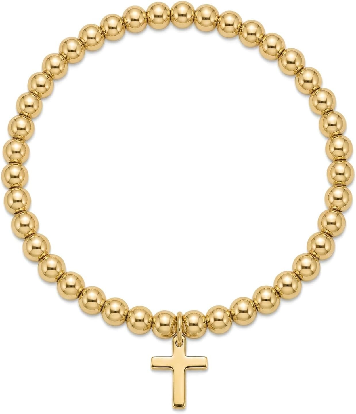 Christian Bracelet for Women Men, 14k Gold Beaded Cross Bracelet, Dainty Faith Bracelet with Cross Charm, Stackable Stretch Bracelet, Inspirational Religious Gift for Daily Wear